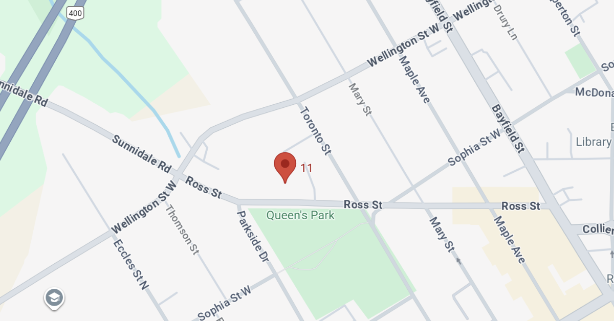 Map showing location of Physiomed Barrie North at 72 Ross Street Unit 11, Barrie Ontario